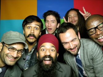 Red Baraat band members mug for the camera